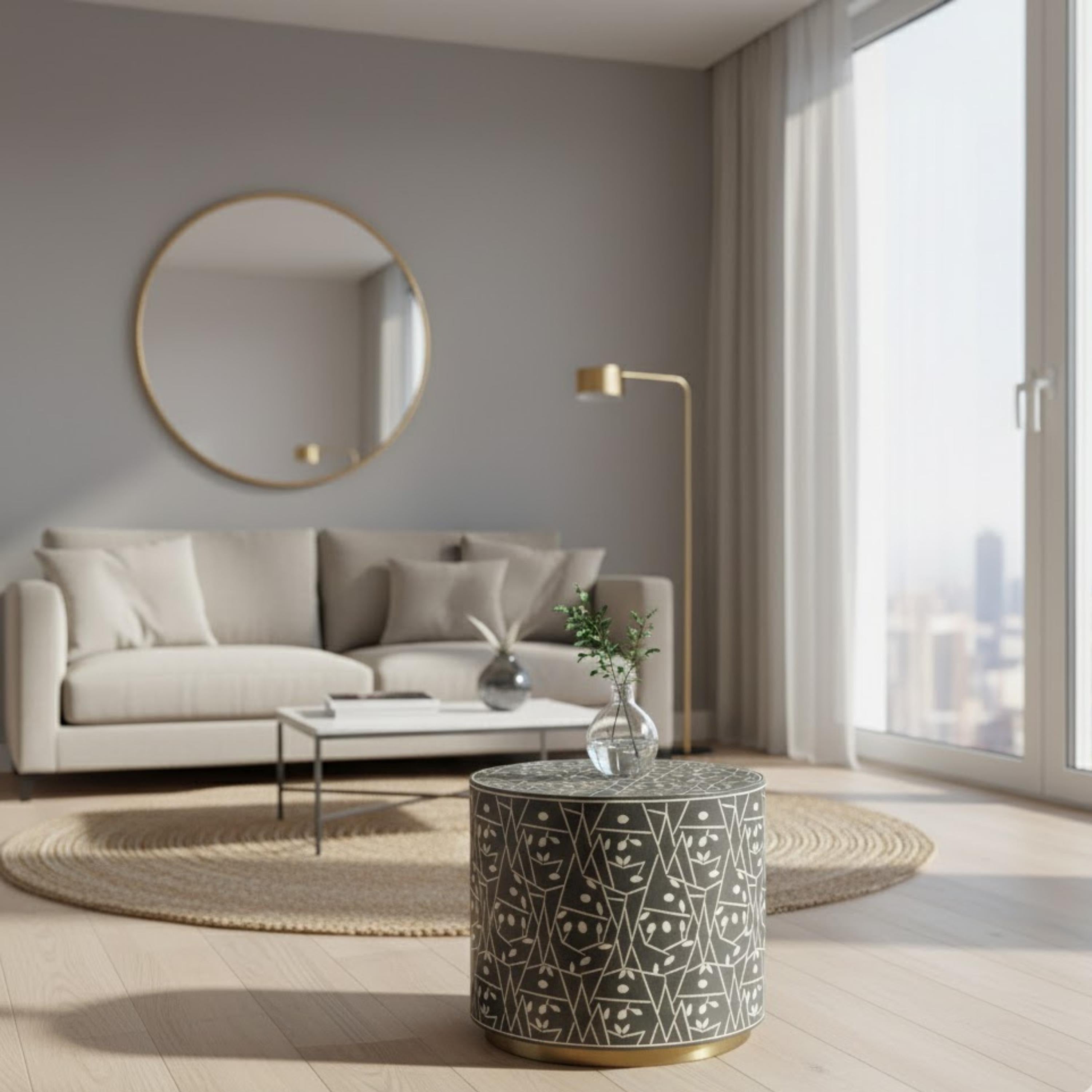 Resin Red Bone Inlay End Table | Handmade Decorative Accent Table | Elegant Side Table for Bedroom & Living Room