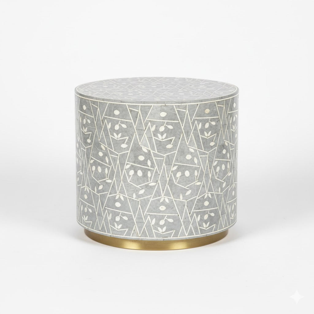 Resin Red Bone Inlay End Table | Handmade Decorative Accent Table | Elegant Side Table for Bedroom & Living Room