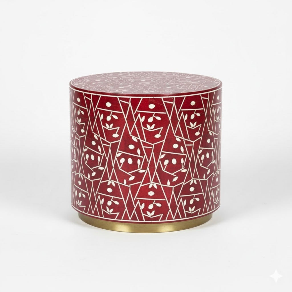 Resin Red Bone Inlay End Table | Handmade Decorative Accent Table | Elegant Side Table for Bedroom & Living Room