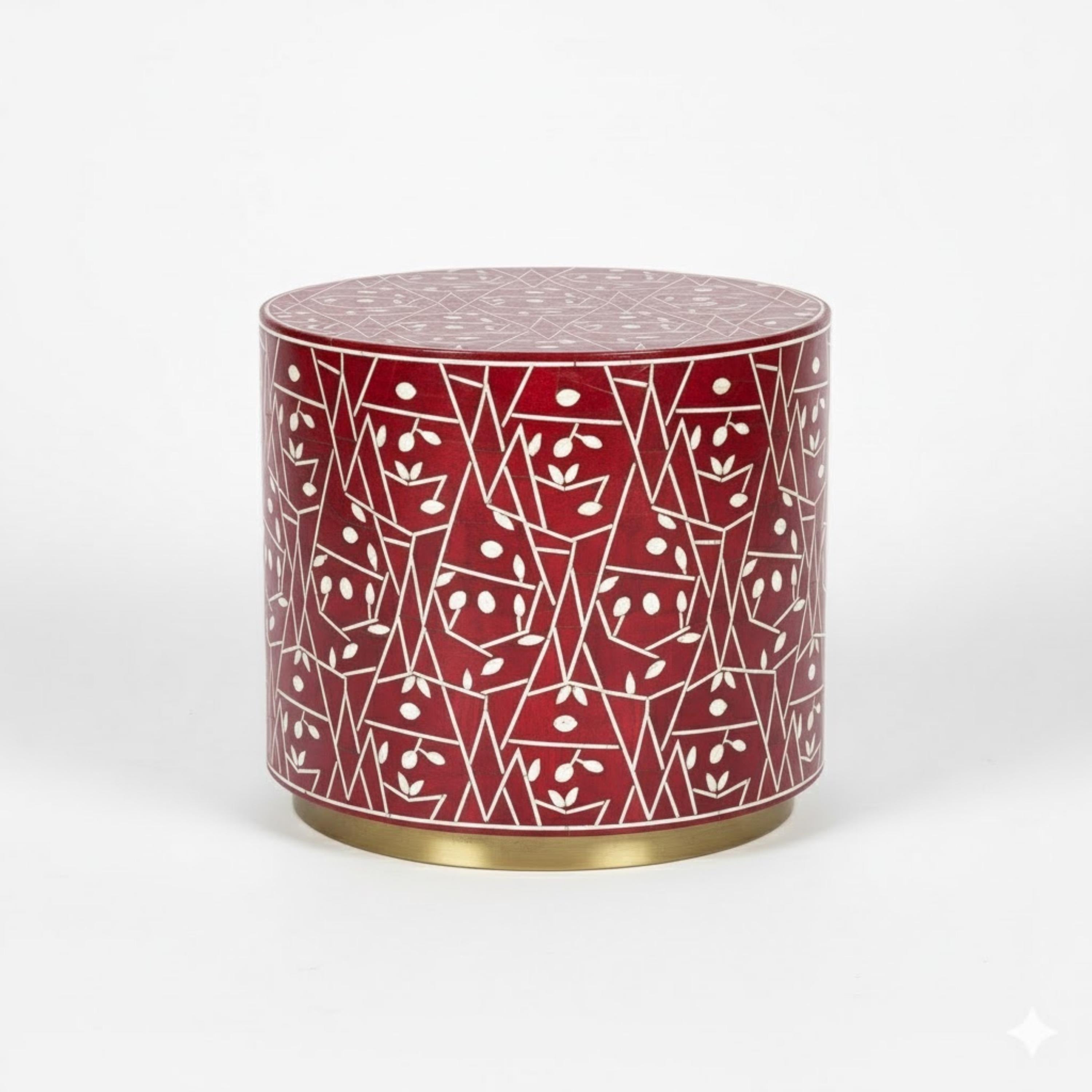 Resin Red Bone Inlay End Table | Handmade Decorative Accent Table | Elegant Side Table for Bedroom & Living Room