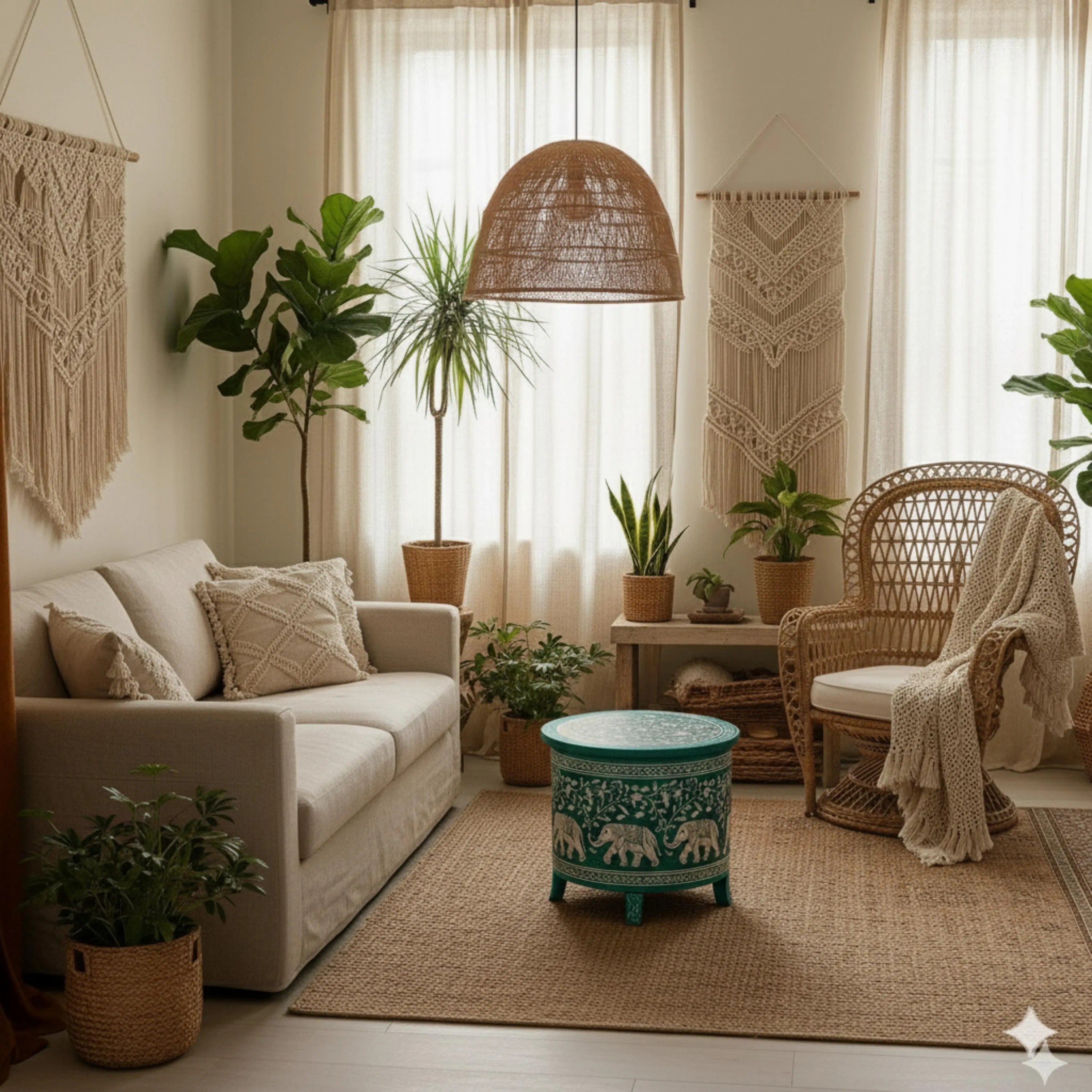 Blue Resin & Bone Inlay Star End Table | Handmade Decorative Accent Table for Living Room & Bedroom