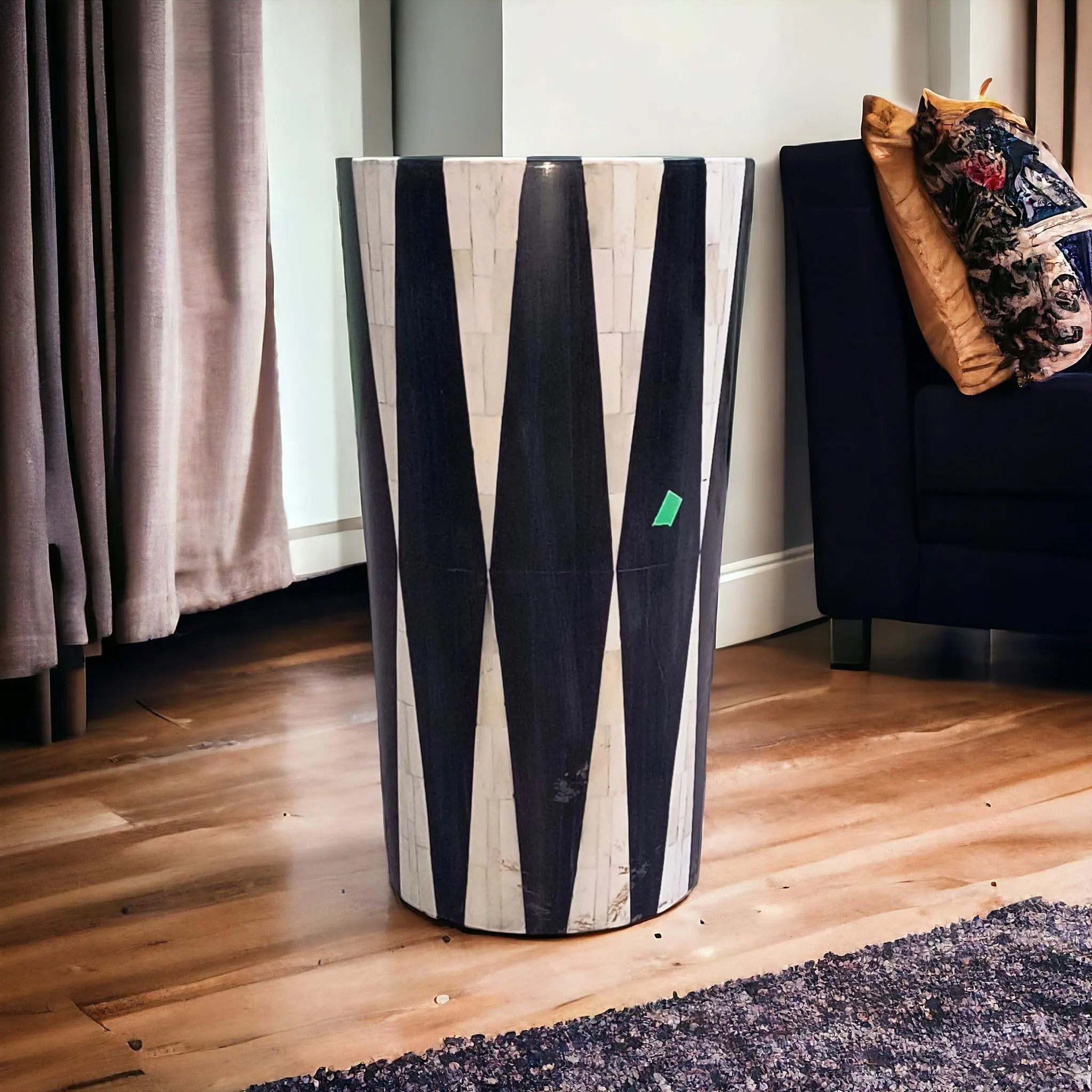 Handmade Bone Inlay Side Table | Black & White Geometric Accent | Modern Decorative End Table for Living Room & Bedroom