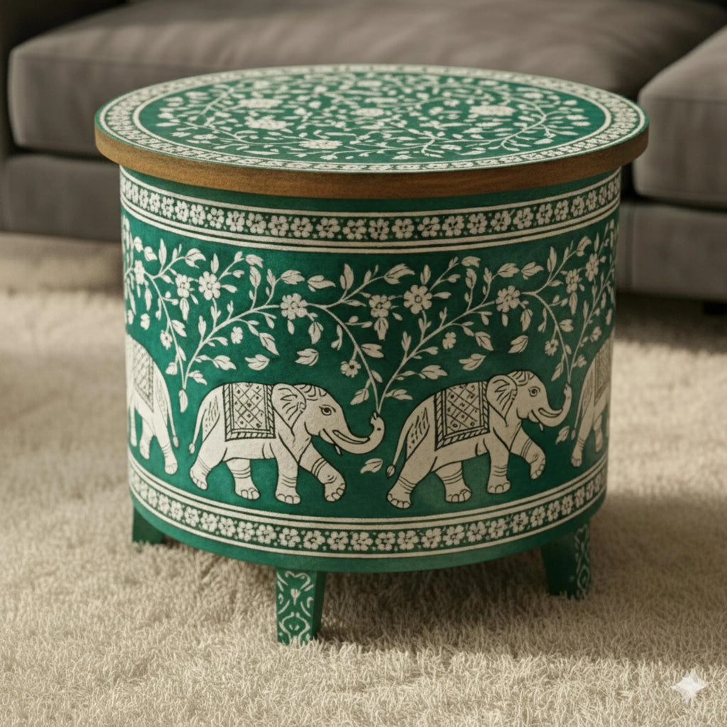 Blue Resin & Bone Inlay Star End Table | Handmade Decorative Accent Table for Living Room & Bedroom