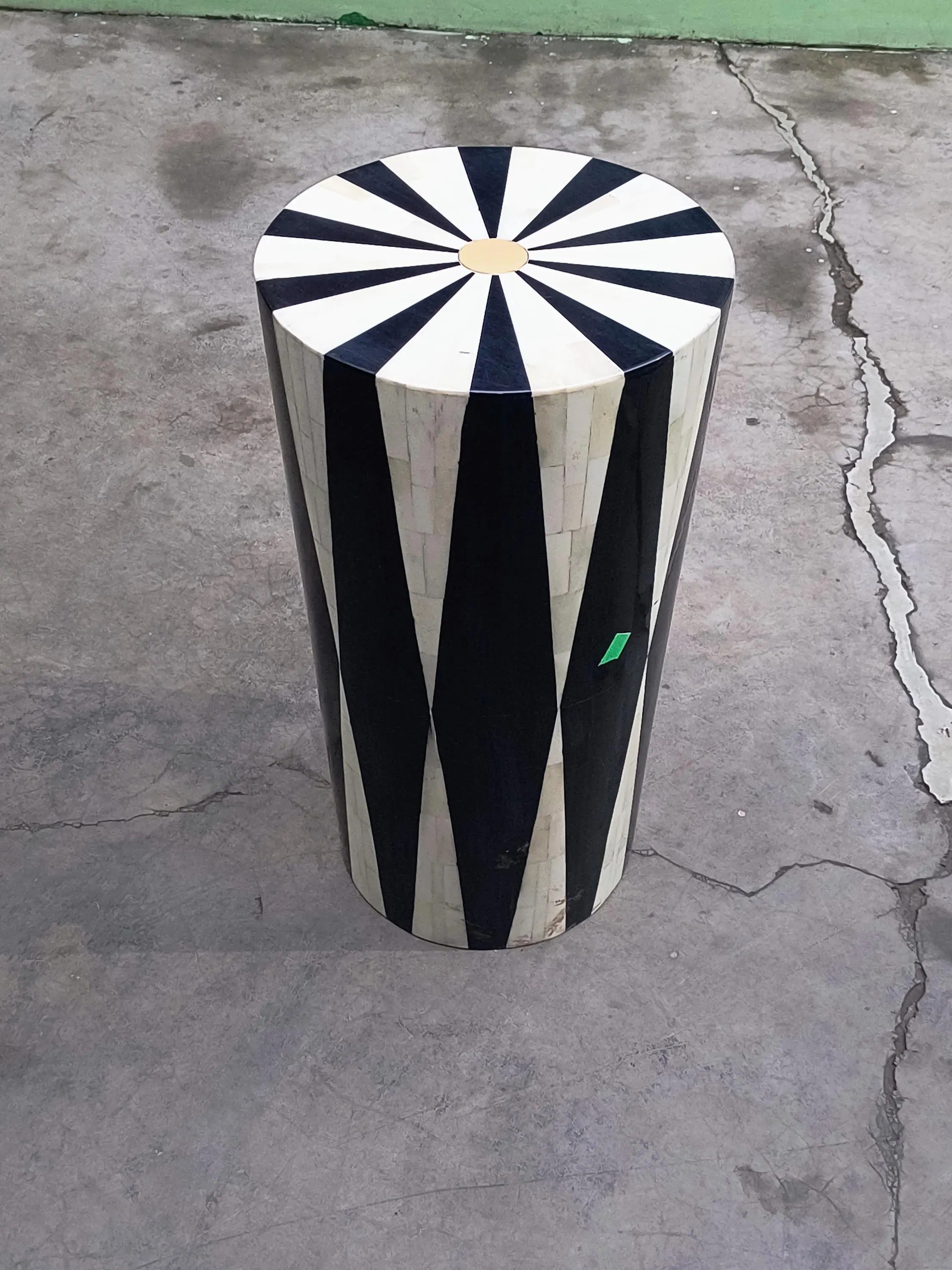 Handmade Bone Inlay Side Table | Black & White Geometric Accent | Modern Decorative End Table for Living Room & Bedroom