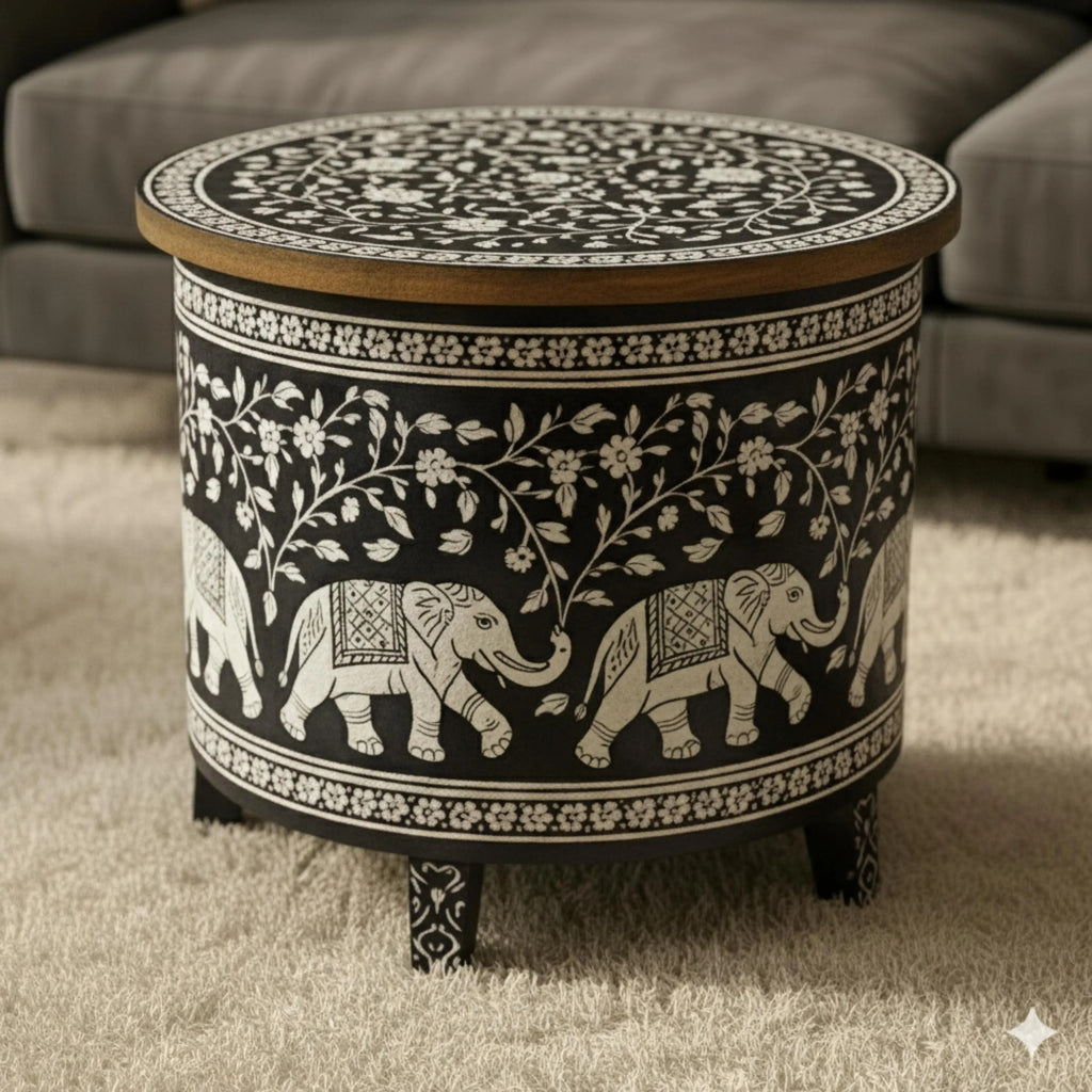 Blue Resin & Bone Inlay Star End Table | Handmade Decorative Accent Table for Living Room & Bedroom