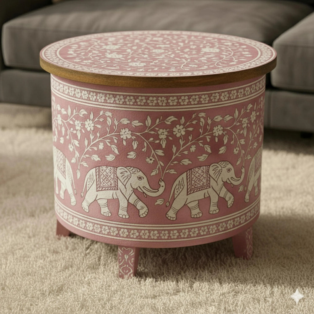 Blue Resin & Bone Inlay Star End Table | Handmade Decorative Accent Table for Living Room & Bedroom