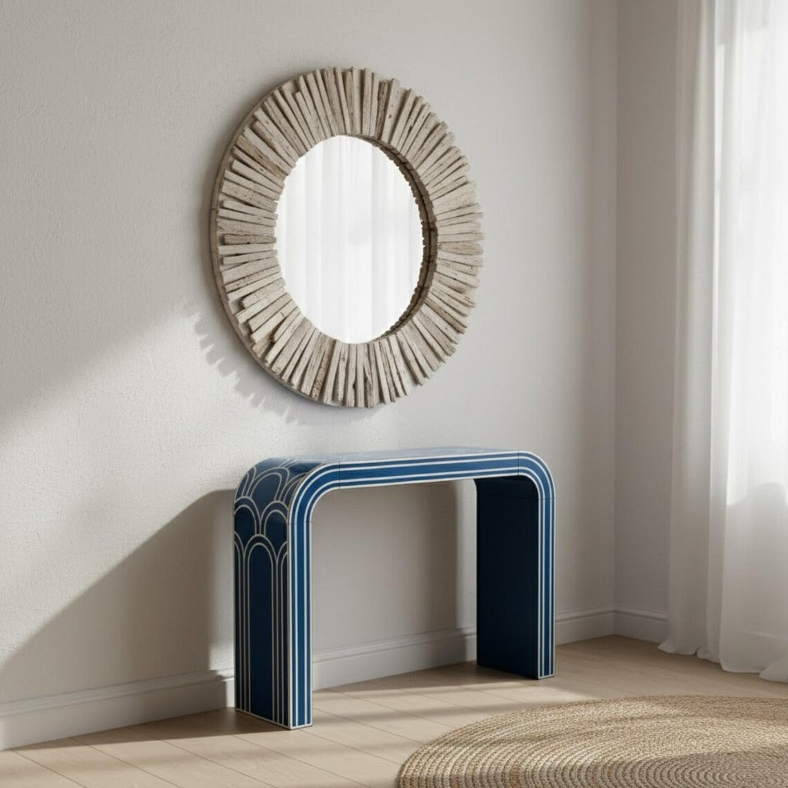 Red Bone Inlay Console Table Luxury Design | Handmade Arch Style Entryway Accent Table