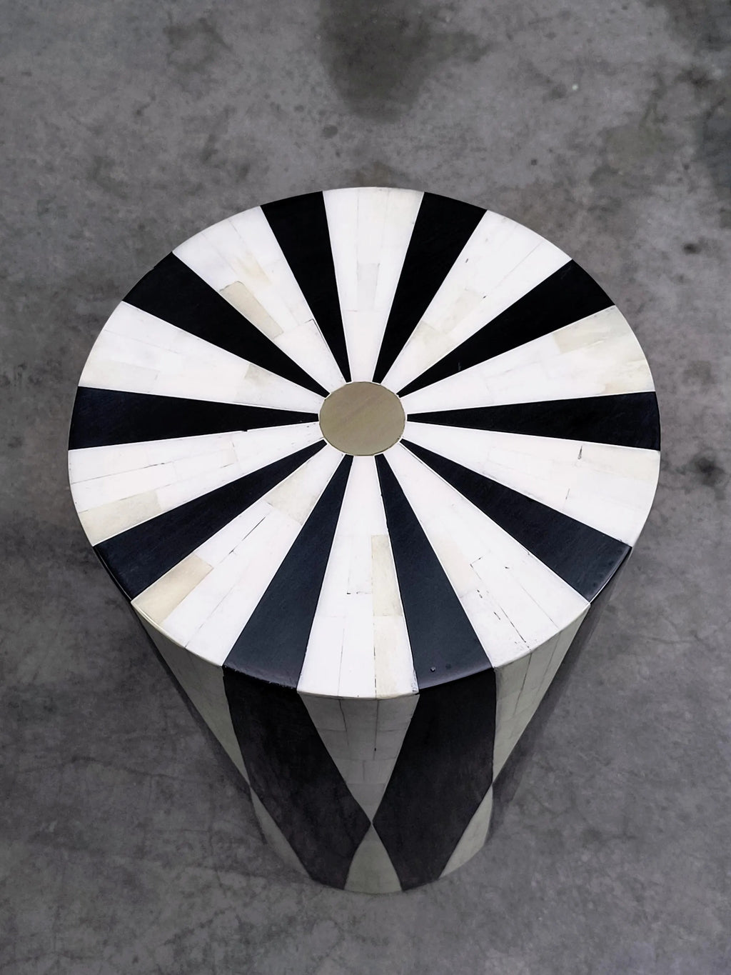 Handmade Bone Inlay Side Table | Black & White Geometric Accent | Modern Decorative End Table for Living Room & Bedroom