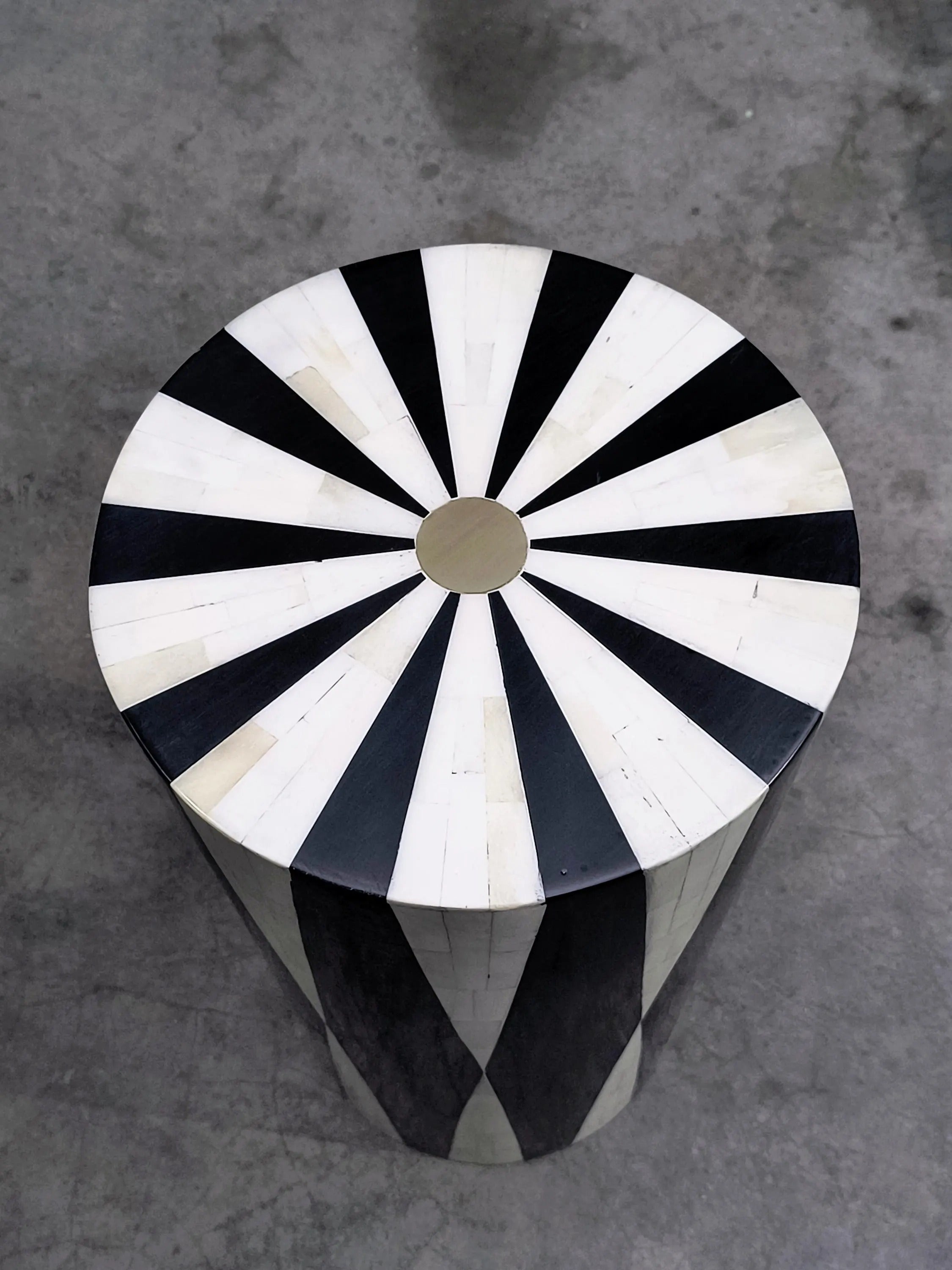 Handmade Bone Inlay Side Table | Black & White Geometric Accent | Modern Decorative End Table for Living Room & Bedroom