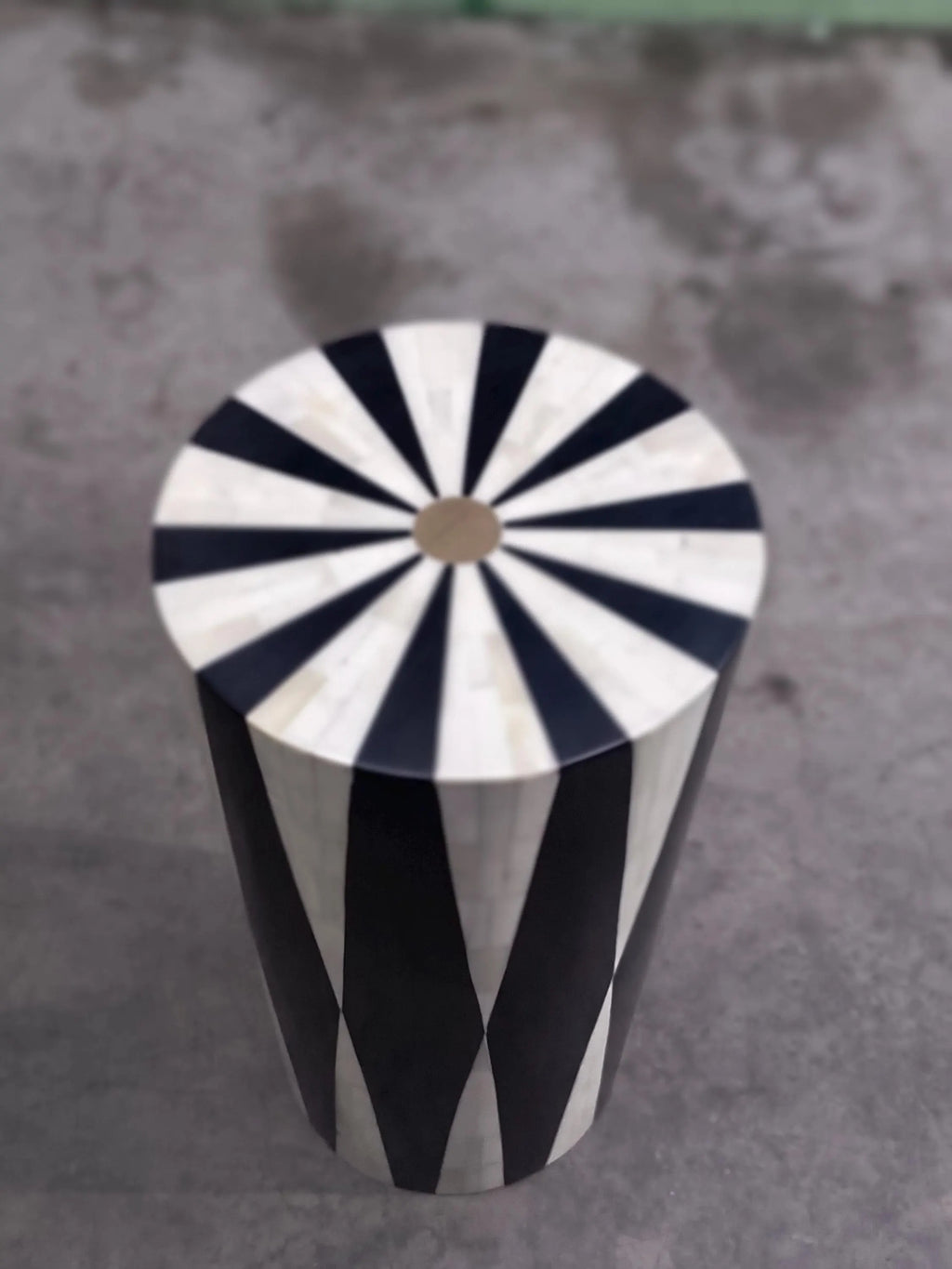 Handmade Bone Inlay Side Table | Black & White Geometric Accent | Modern Decorative End Table for Living Room & Bedroom