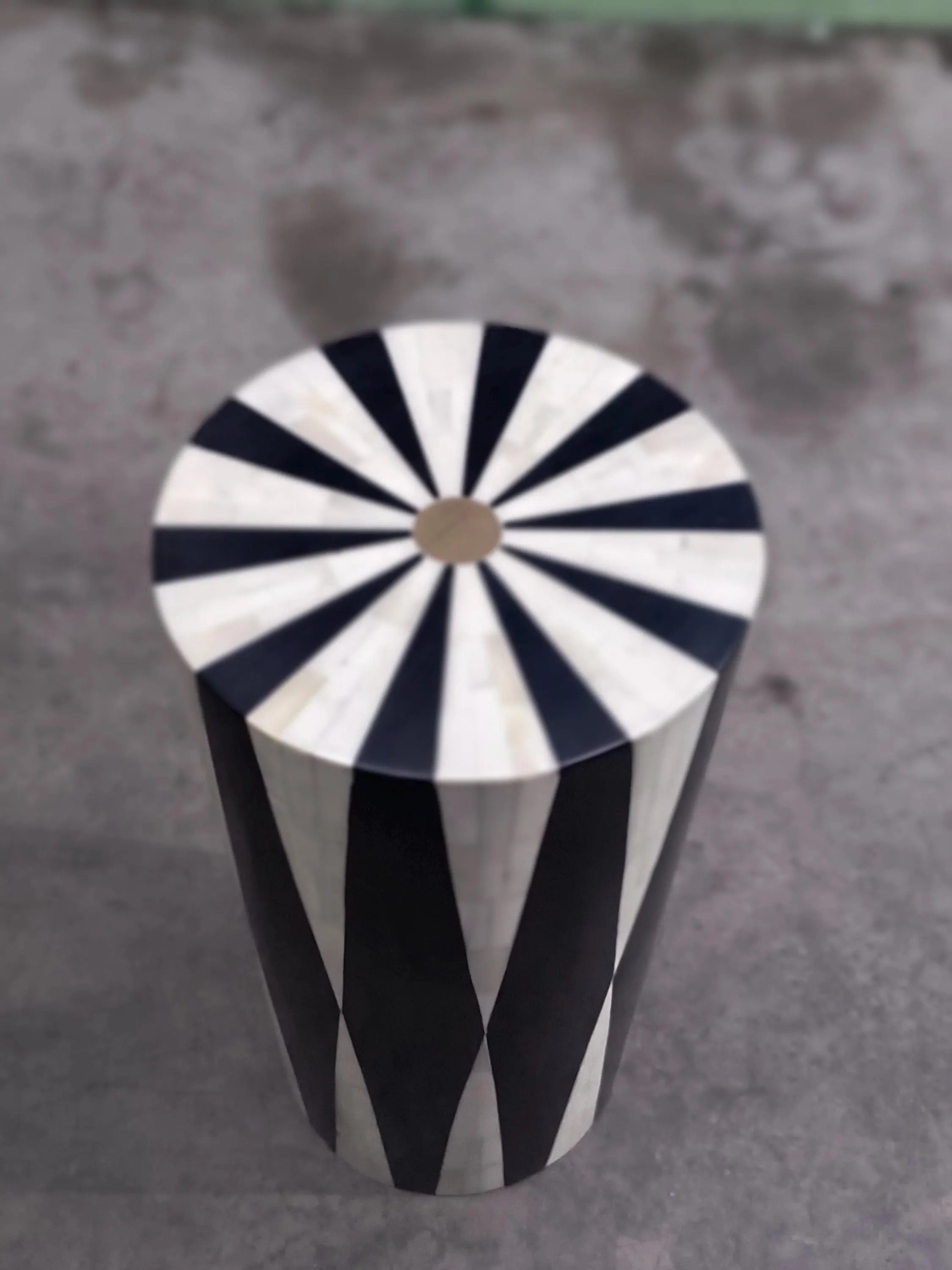 Handmade Bone Inlay Side Table | Black & White Geometric Accent | Modern Decorative End Table for Living Room & Bedroom