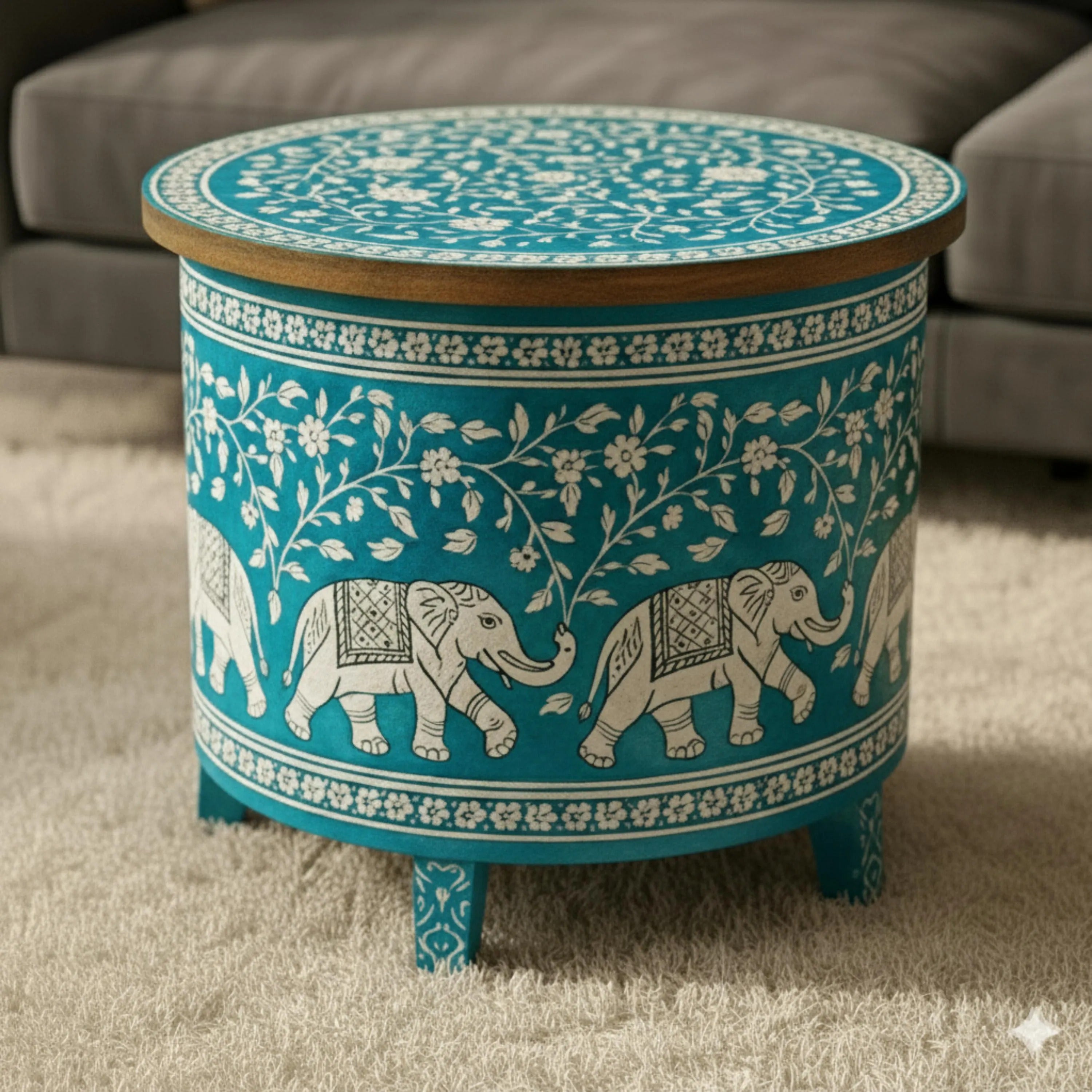 Blue Resin & Bone Inlay Star End Table | Handmade Decorative Accent Table for Living Room & Bedroom