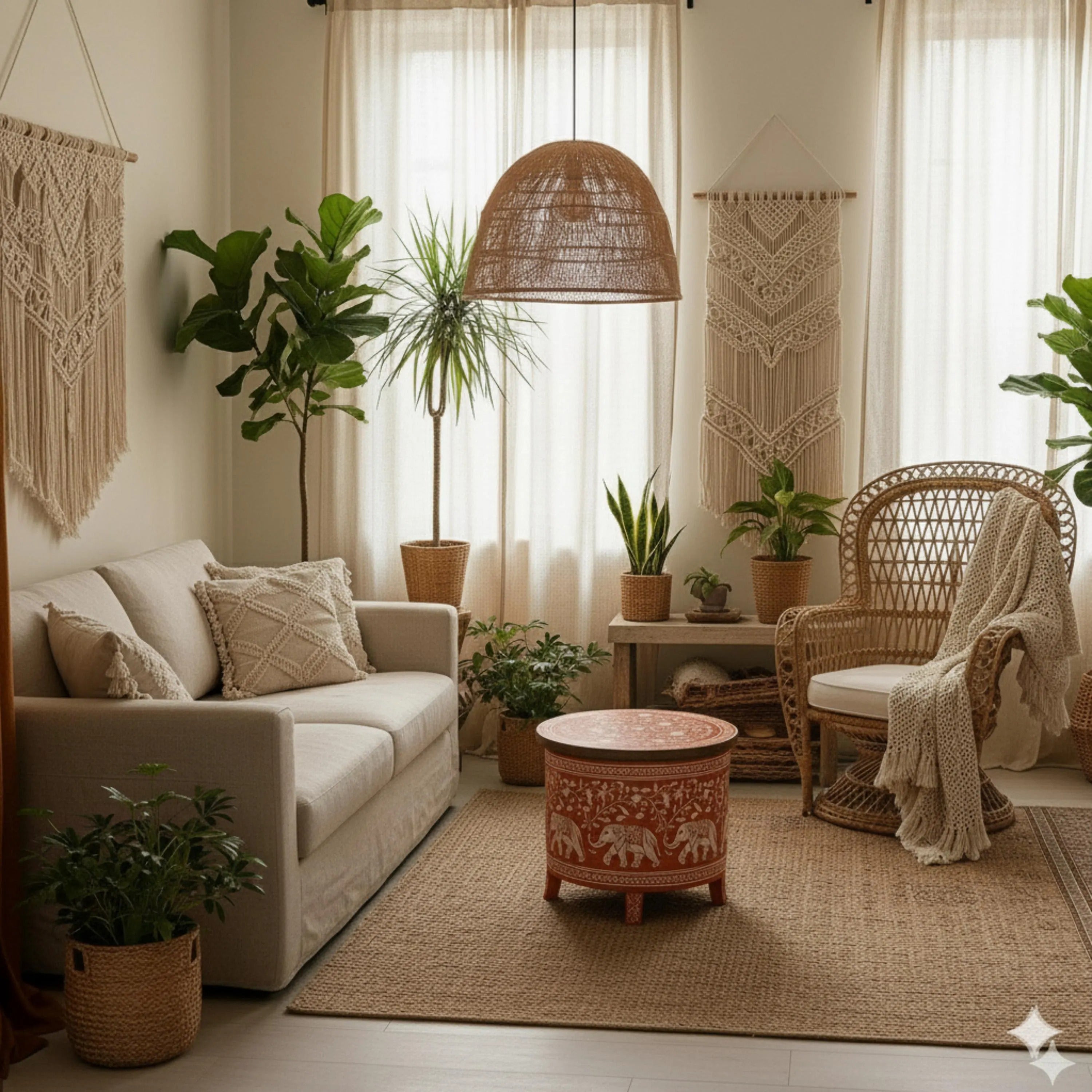 Blue Resin & Bone Inlay Star End Table | Handmade Decorative Accent Table for Living Room & Bedroom