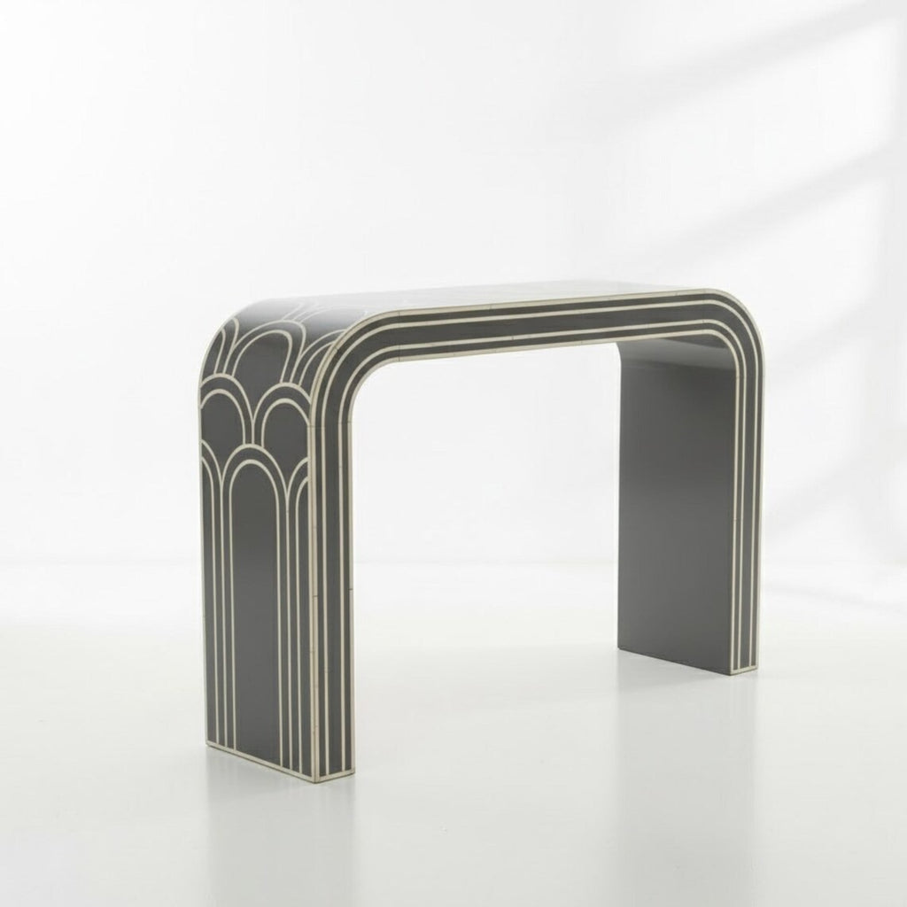 Red Bone Inlay Console Table Luxury Design | Handmade Arch Style Entryway Accent Table