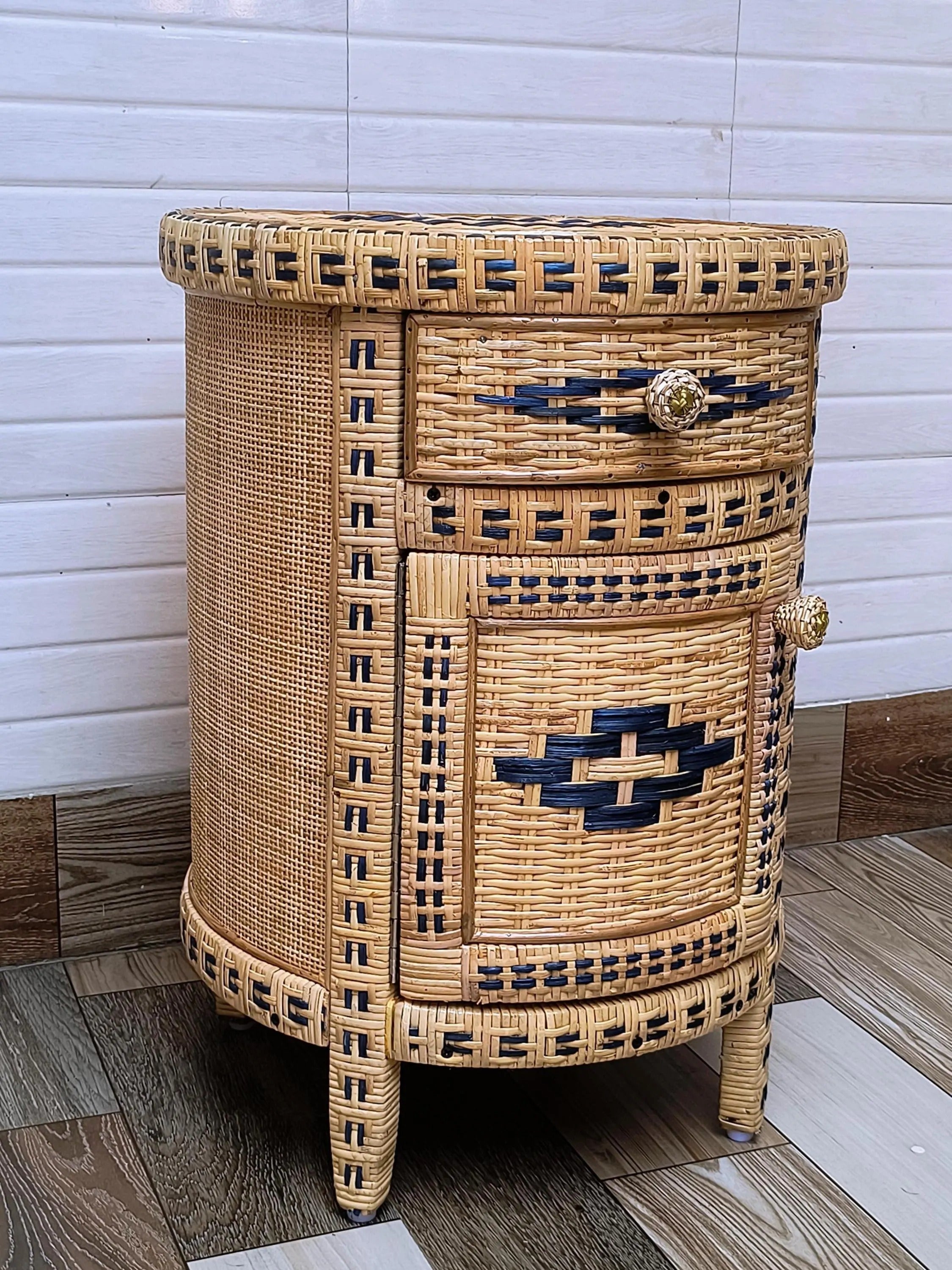 Handwoven Rattan End Table | Natural Cane Nightstand | Boho Wicker Bedside Table for Eco-Friendly Home Decor