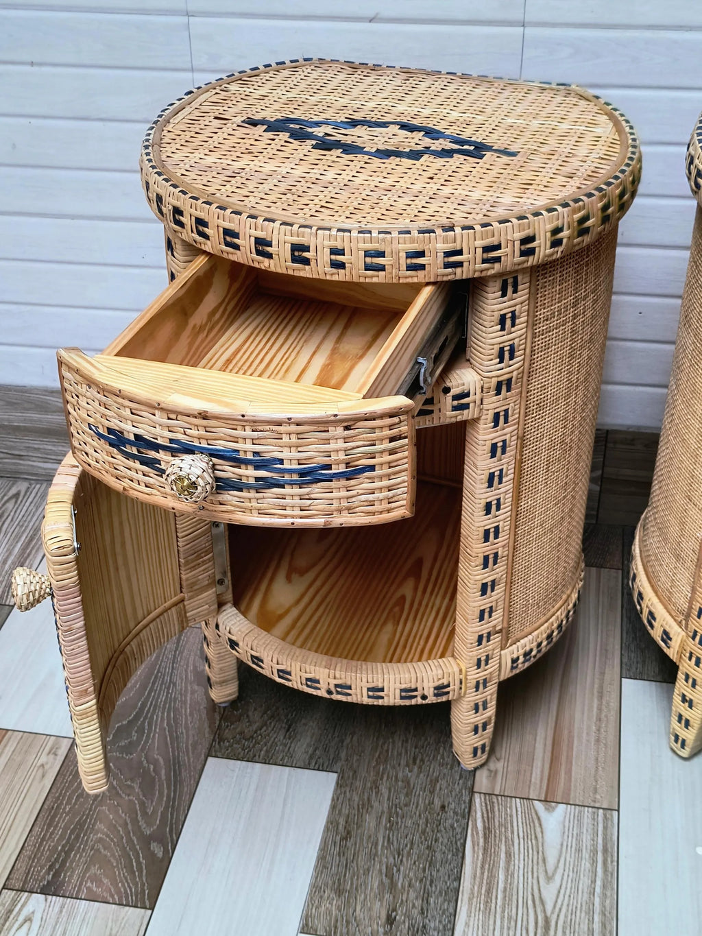 Handwoven Rattan End Table | Natural Cane Nightstand | Boho Wicker Bedside Table for Eco-Friendly Home Decor