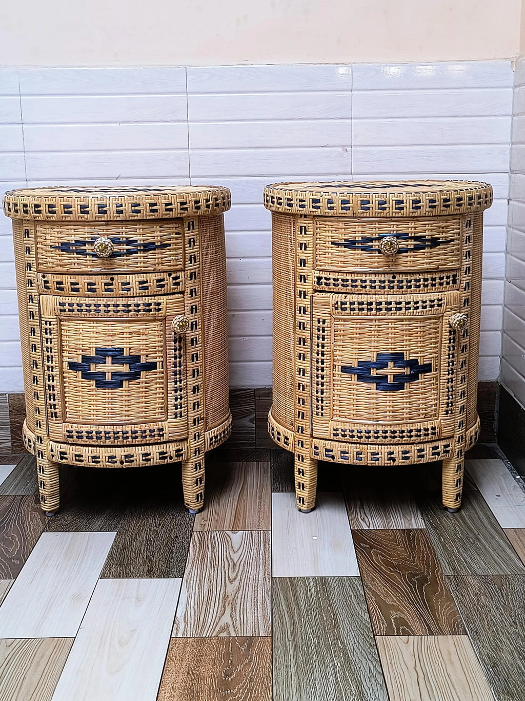 Handwoven Rattan End Table | Natural Cane Nightstand | Boho Wicker Bedside Table for Eco-Friendly Home Decor