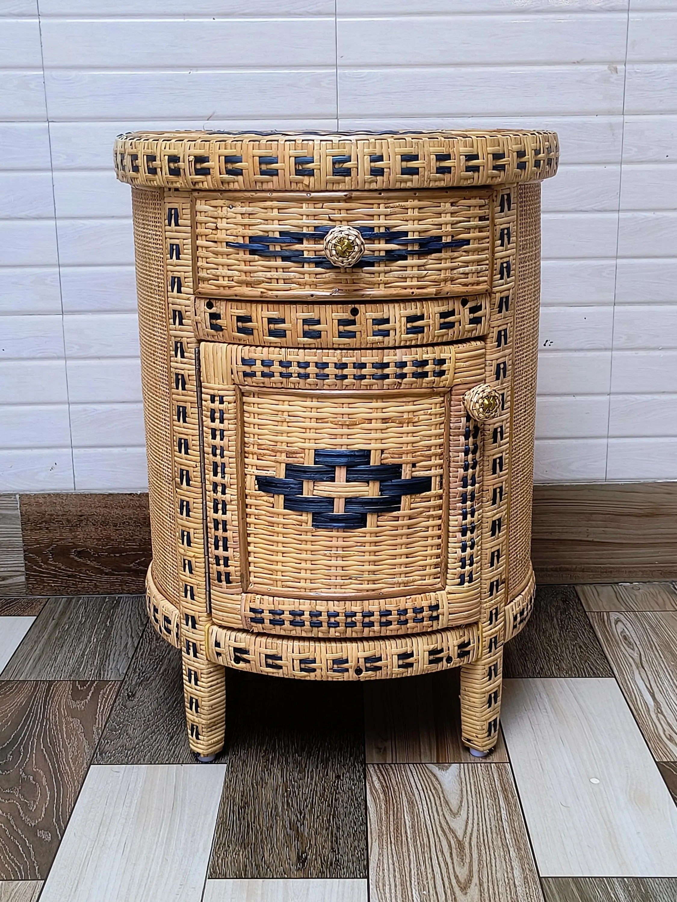 Handwoven Rattan End Table | Natural Cane Nightstand | Boho Wicker Bedside Table for Eco-Friendly Home Decor