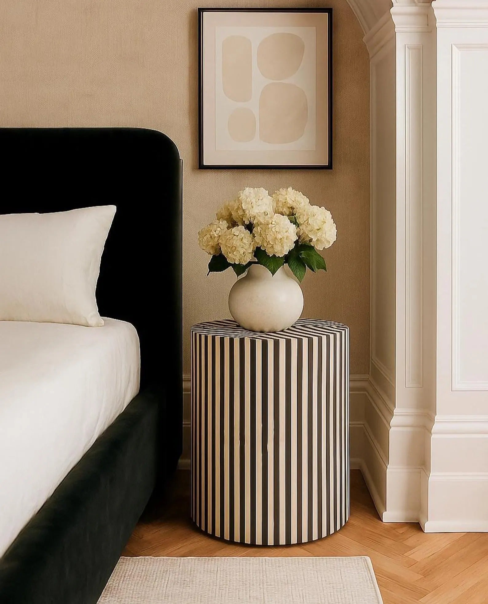 Bone Inlay End Table | Striped Resin Side Table | Handmade Modern Accent Table for Living Room & Bedroom