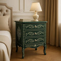 Handmade Green Bone Inlay Nightstand | Floral Resin End Table | Stylish Decorative Side Table for Modern Homes