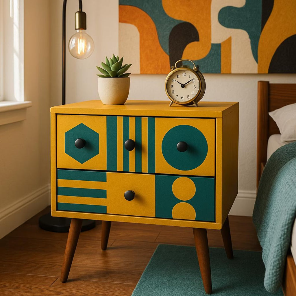 Handmade Retro Resin End Table | Mid-Century Modern Nightstand with Drawers | Stylish Decorative Furniture for Modern Homes
