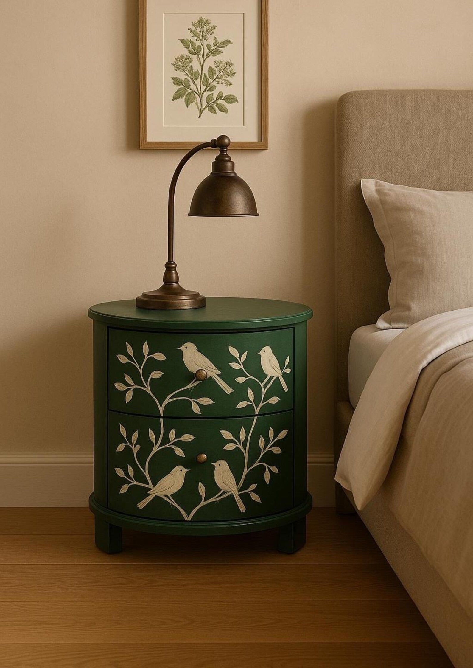 Handmade Green Resin Inlay End Table | Bird Pattern Accent Table | Stylish Decorative Furniture for Modern Homes