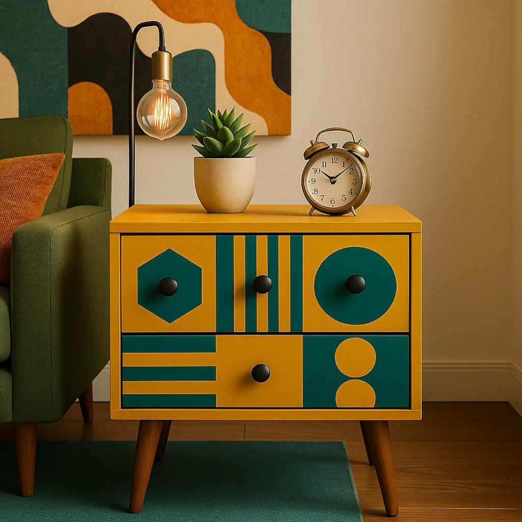 Handmade Retro Resin End Table | Mid-Century Modern Nightstand with Drawers | Stylish Decorative Furniture for Modern Homes