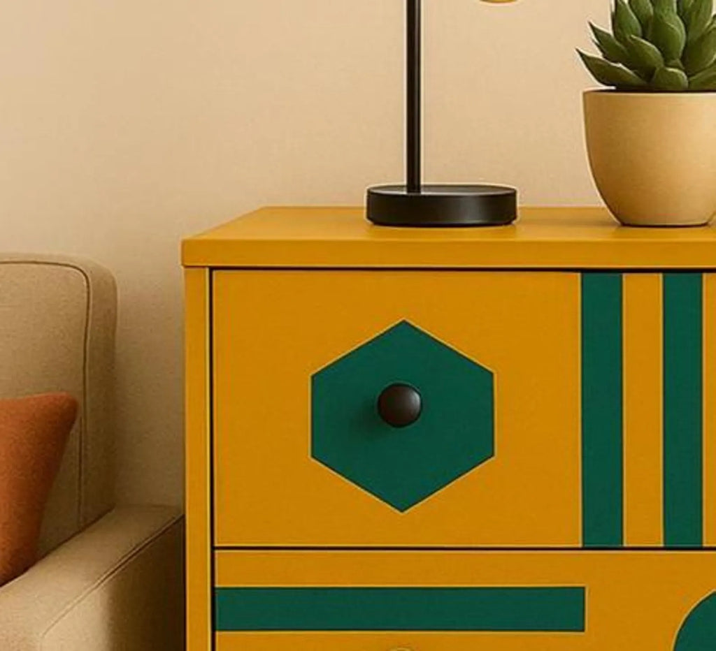 Modern Resin Nightstand with Geometric Design | 4-Drawer End Table for Bedroom & Home Décor | Handmade Storage Table
