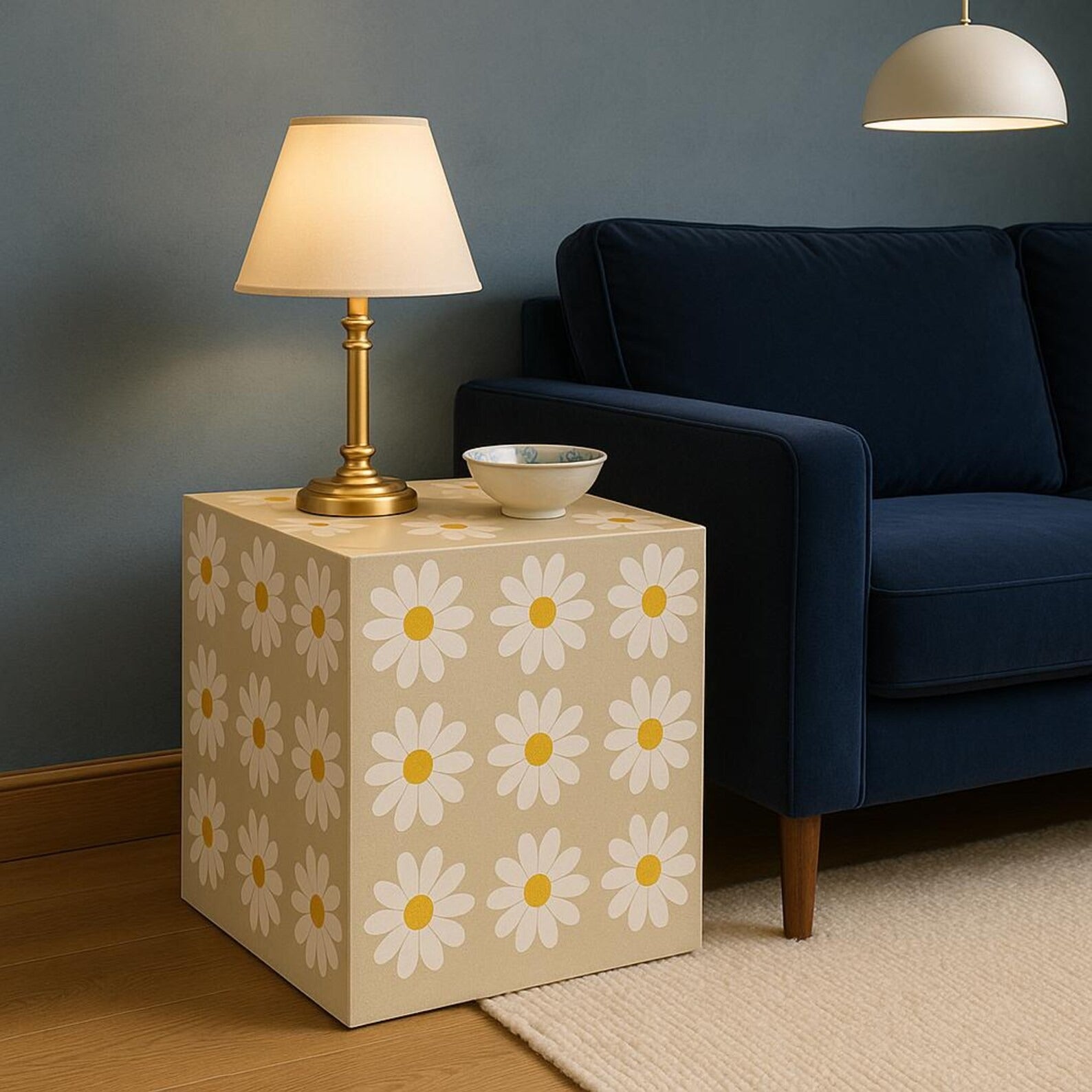 Floral Resin Bone Inlay Side Table | Handmade Boho Nightstand | Stylish Decorative Accent Table for Modern Homes