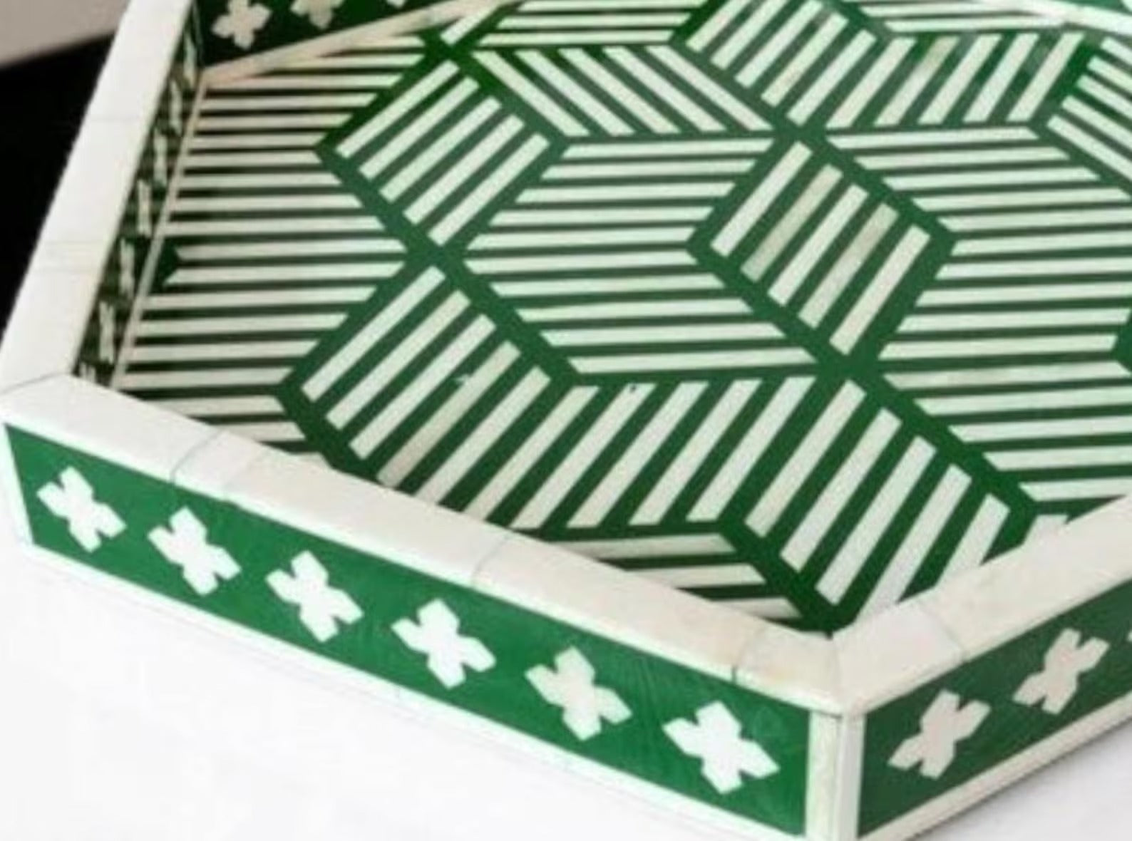 Handmade Green Bone Inlay Serving Tray | Luxury Decorative Table Tray for Home, Kitchen & Parties | Stylish Bone Inlay Accent Tray