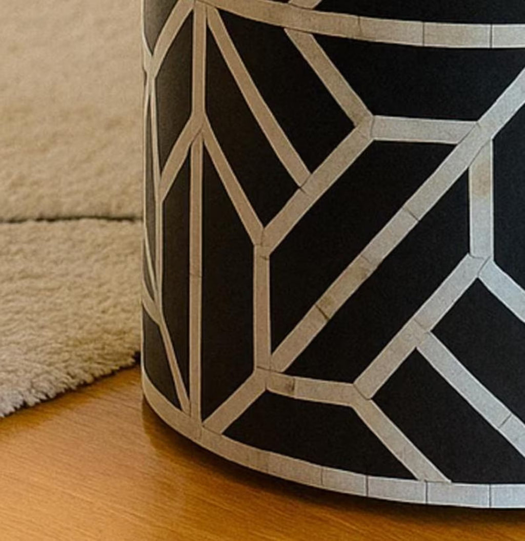 Handmade Bone Inlay Drum Table | Geometric Resin Side Table | Stylish Decorative Furniture for Living Room & Bedroom