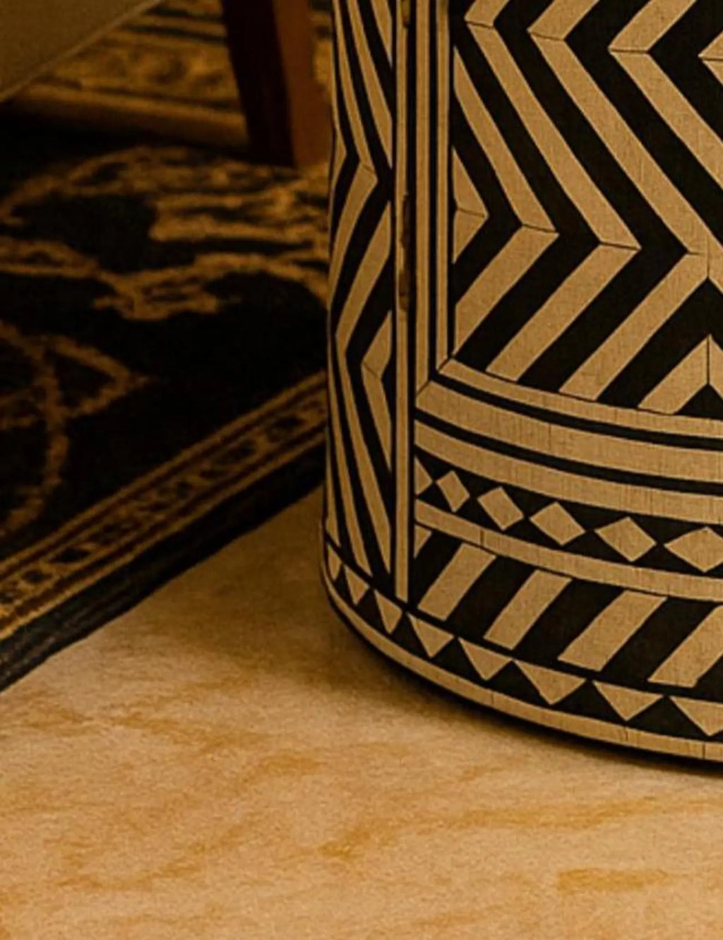 Bone Inlay Round Side Table | Geometric Accent End Table | Handmade Decorative Table for Living Room & Bedroom