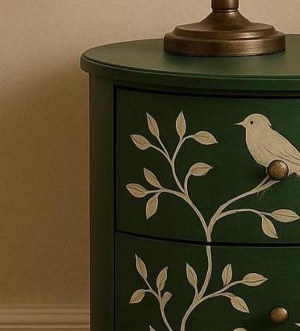 Handmade Green Resin Inlay End Table | Bird Pattern Accent Table | Stylish Decorative Furniture for Modern Homes