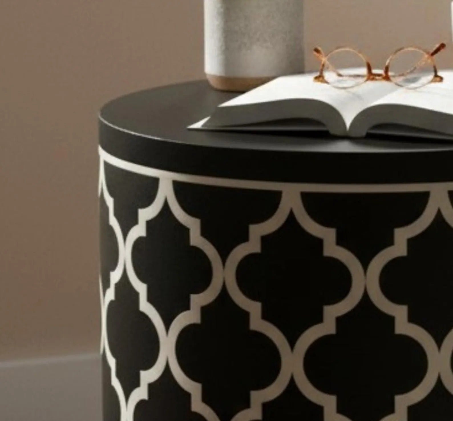 Handcrafted Bone Inlay End Table | Black & White Moroccan Side Table | Modern Decorative Furniture for Home Décor