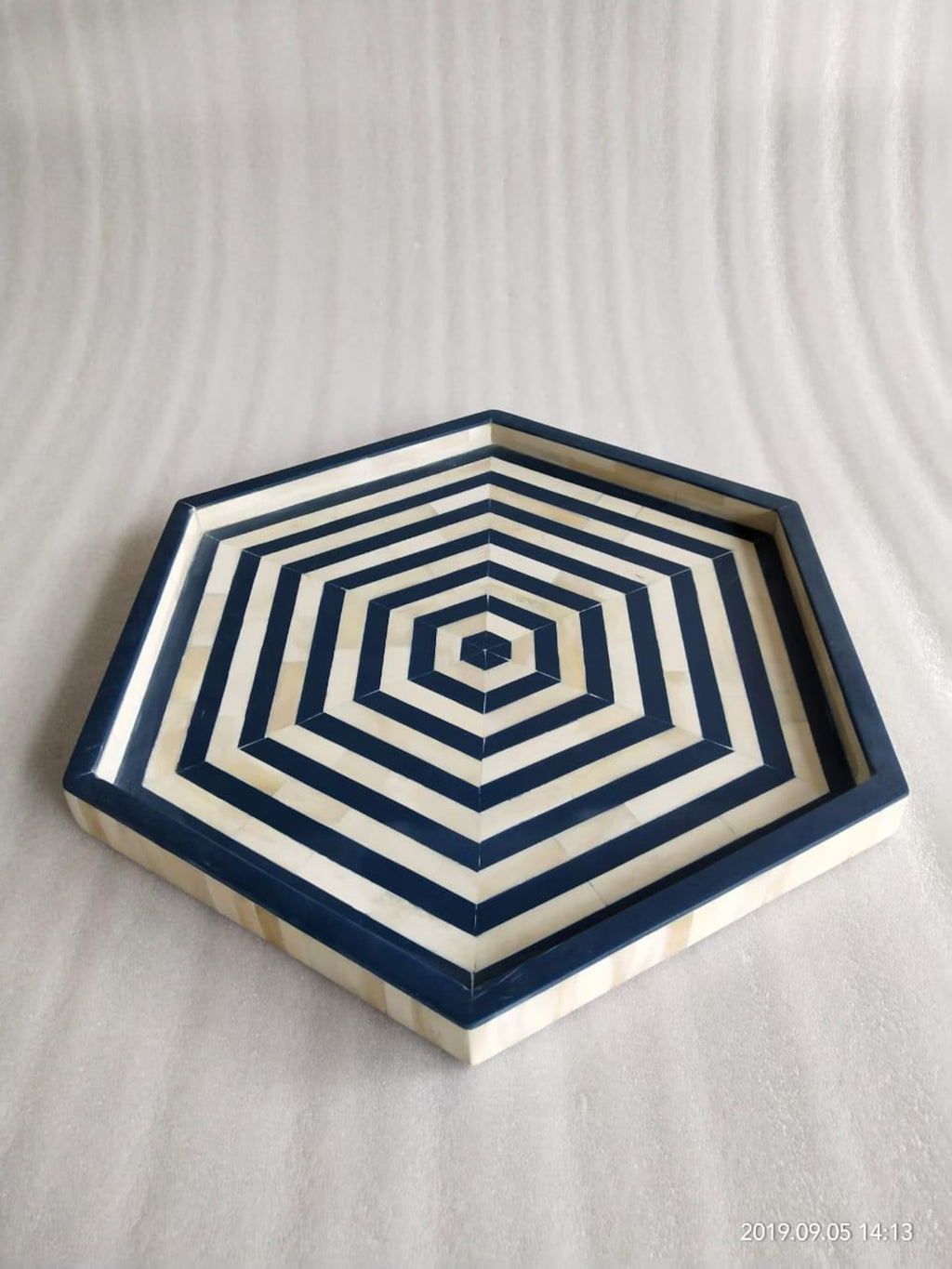 Hexagon Bone Inlay Tray in Black & White | Handmade Resin Design Decorative Serving & Accent Tray