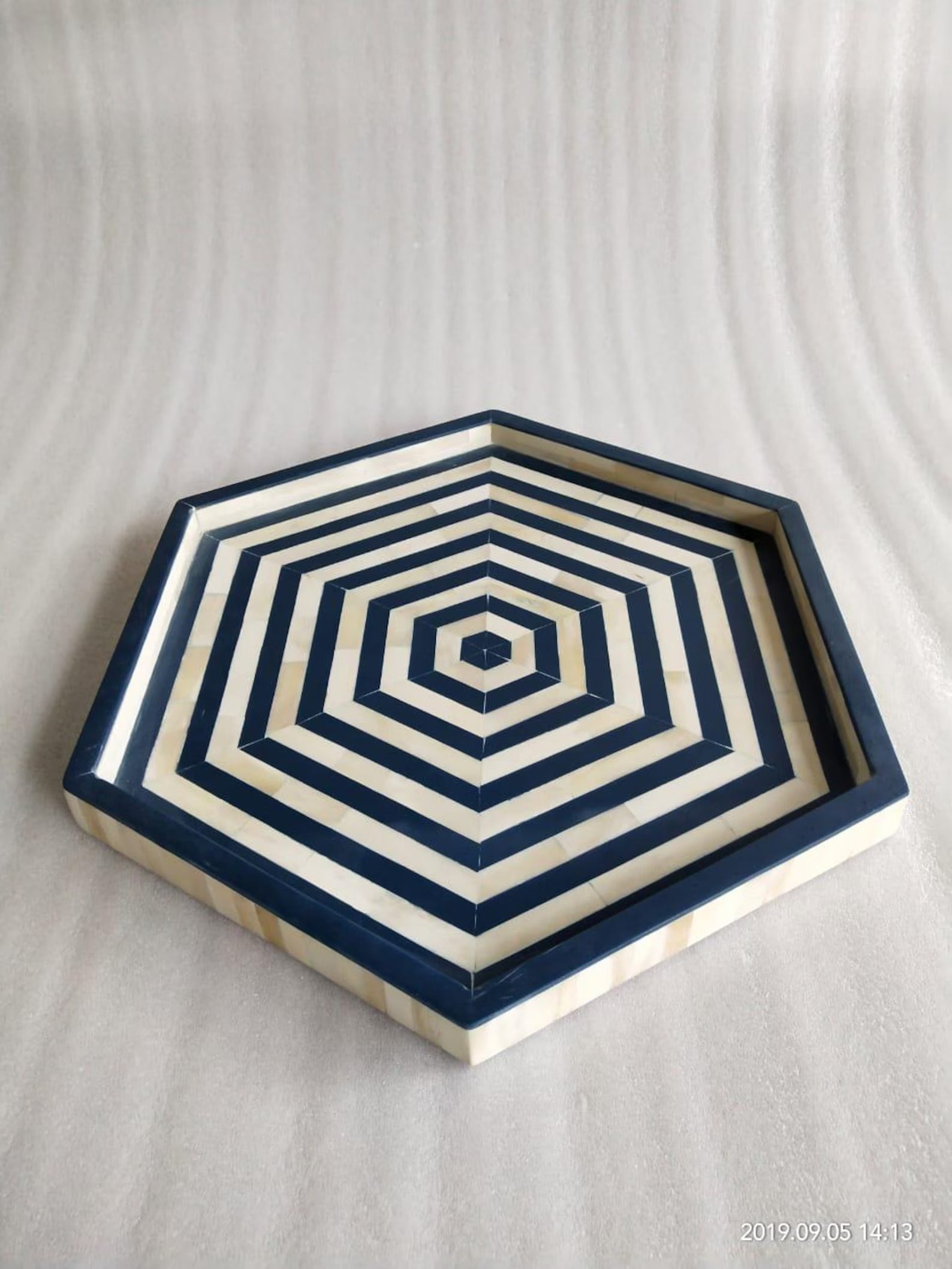 Hexagon Bone Inlay Tray in Black & White | Handmade Resin Design Decorative Serving & Accent Tray