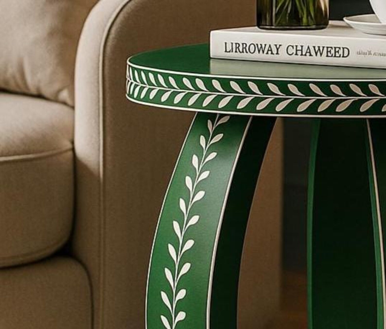 Handmade Bone Inlay End Table | Green Floral Resin Accent Table | Stylish Decorative Furniture for Modern Homes