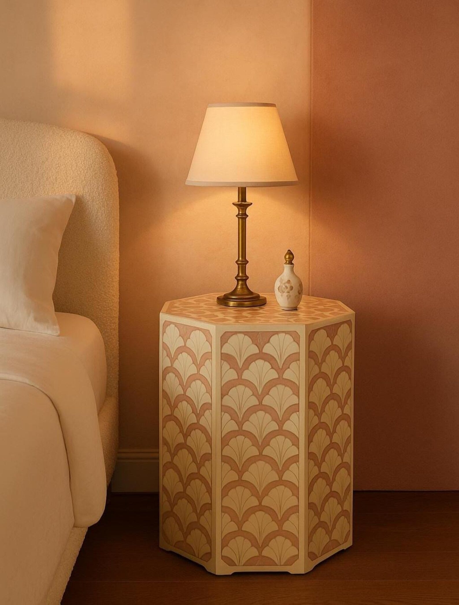 Handcrafted Bone Inlay End Table | Boho Resin Pattern Accent Table | Elegant Side Table for Living Room Décor