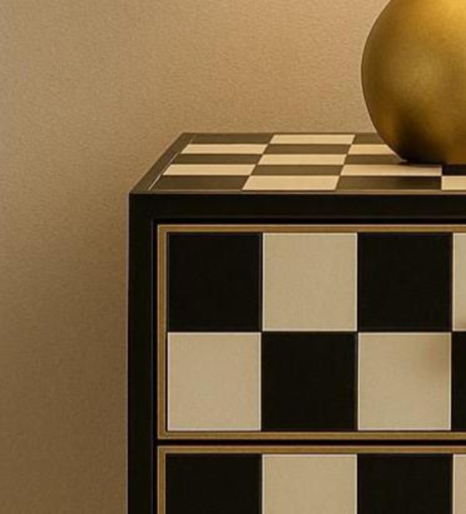 Resin Nightstand | Black & White Bedside Table with Gold Legs | Handmade Modern Accent Table for Bedroom & Living Room