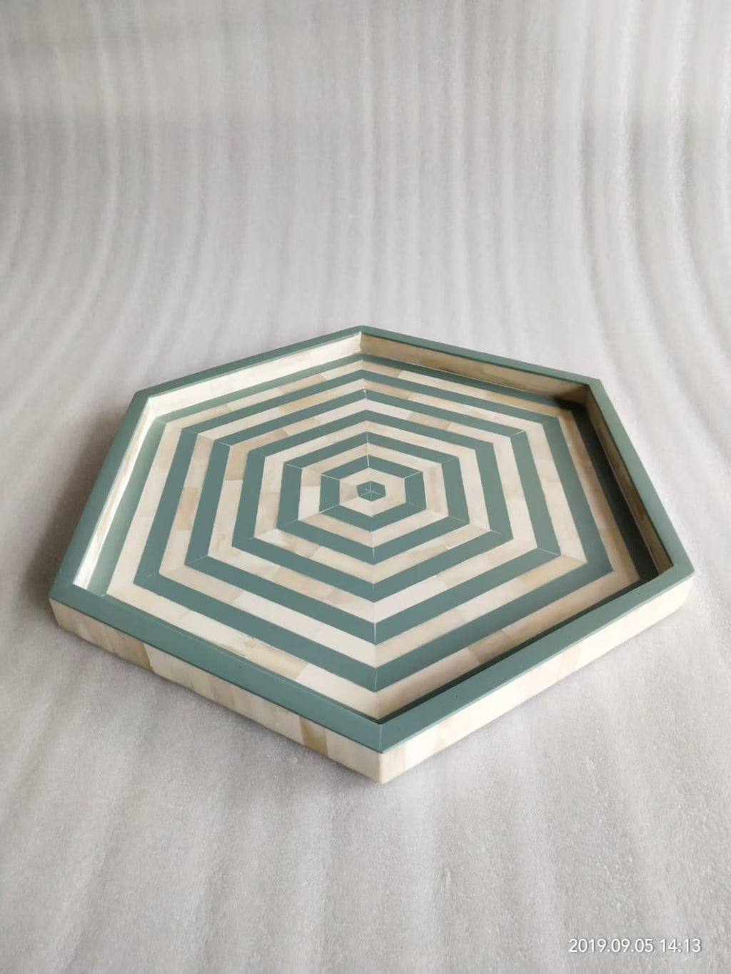 Hexagon Bone Inlay Tray in Black & White | Handmade Resin Design Decorative Serving & Accent Tray