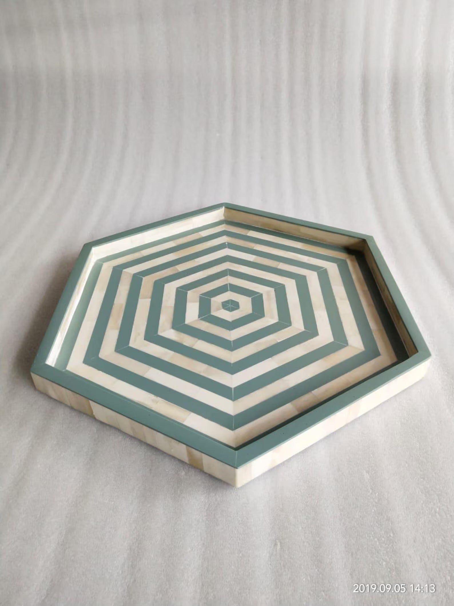 Hexagon Bone Inlay Tray in Black & White | Handmade Resin Design Decorative Serving & Accent Tray