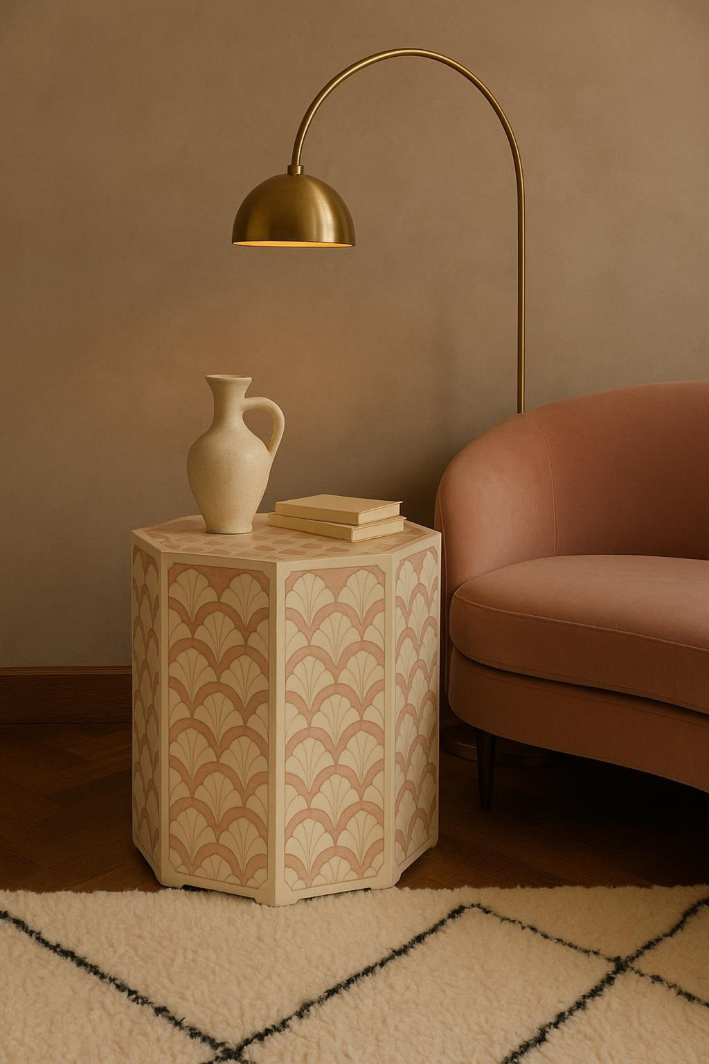 Handcrafted Bone Inlay End Table | Boho Resin Pattern Accent Table | Elegant Side Table for Living Room Décor