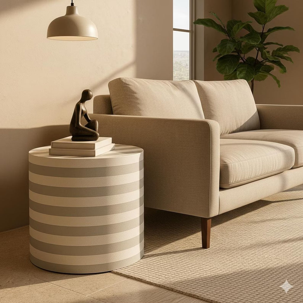 Handmade Resin End Table | Modern Round Accent Side Table | Stylish Decorative Furniture for Home Décor