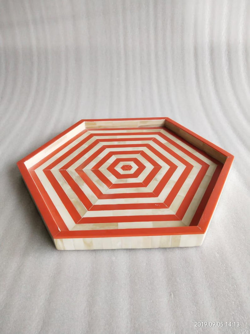 Hexagon Bone Inlay Tray in Black & White | Handmade Resin Design Decorative Serving & Accent Tray