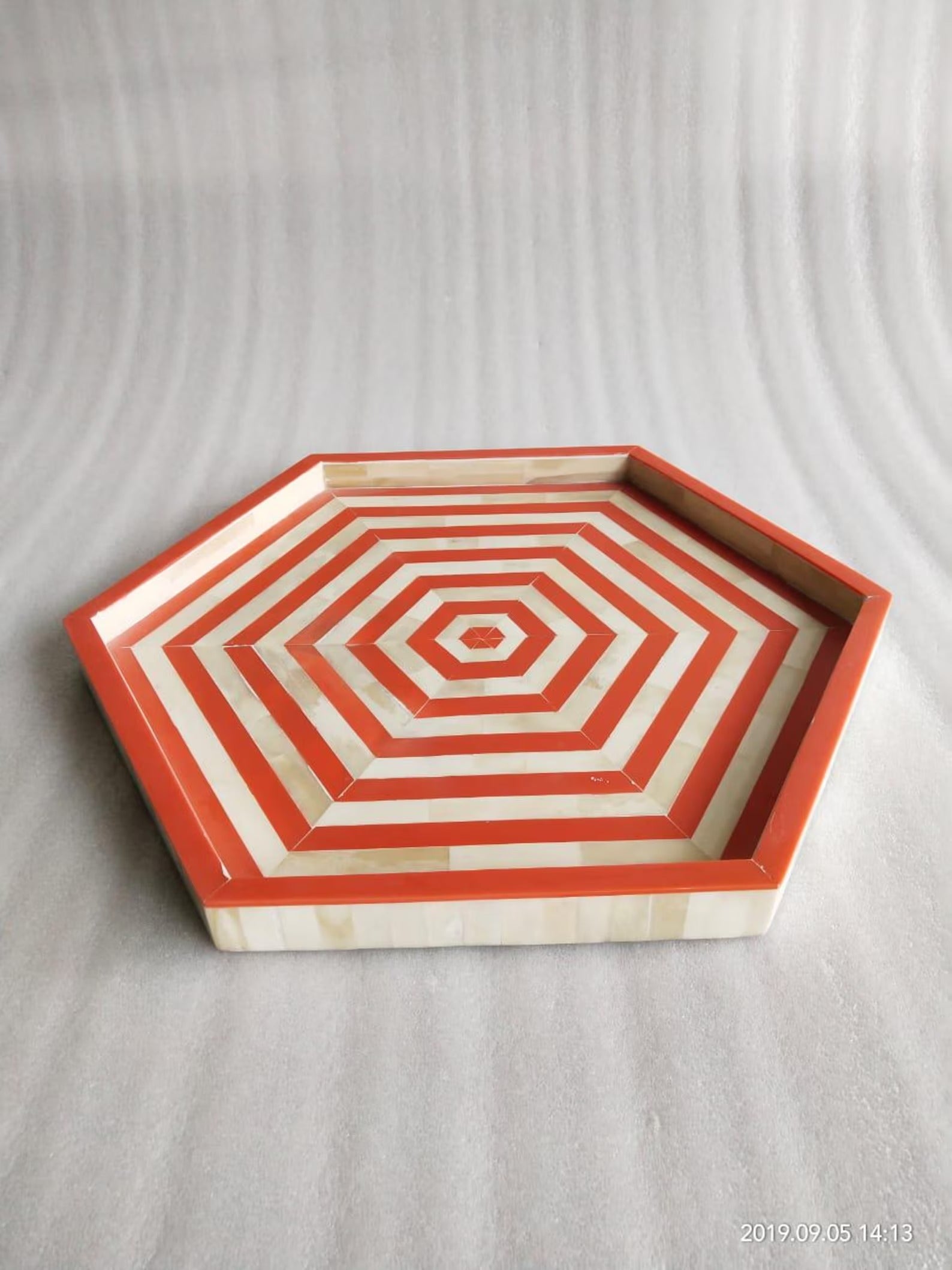 Hexagon Bone Inlay Tray in Black & White | Handmade Resin Design Decorative Serving & Accent Tray