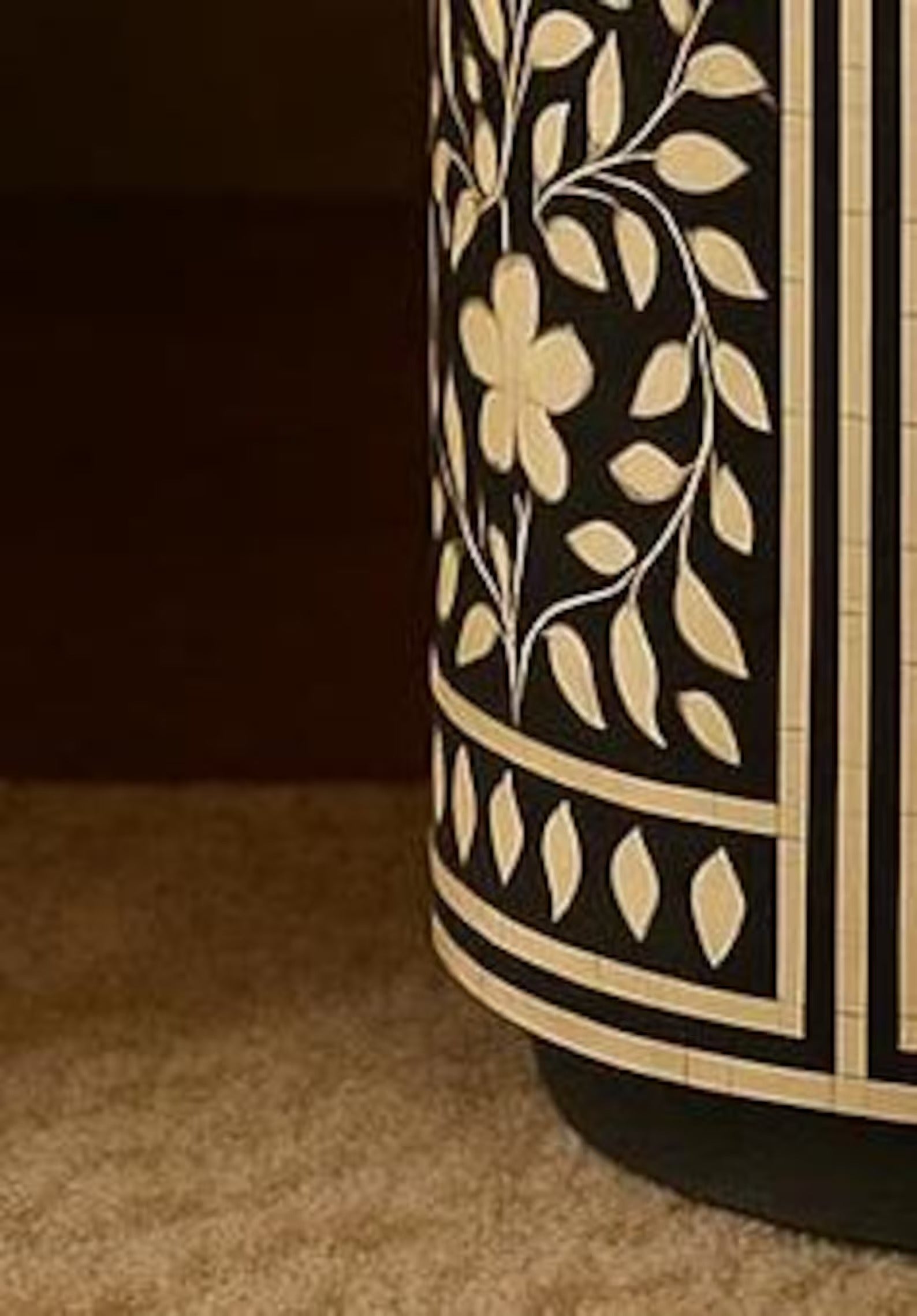 Bone Inlay End Table | Floral Resin Accent Nightstand | Handmade Decorative Side Table for Bedroom & Living Room