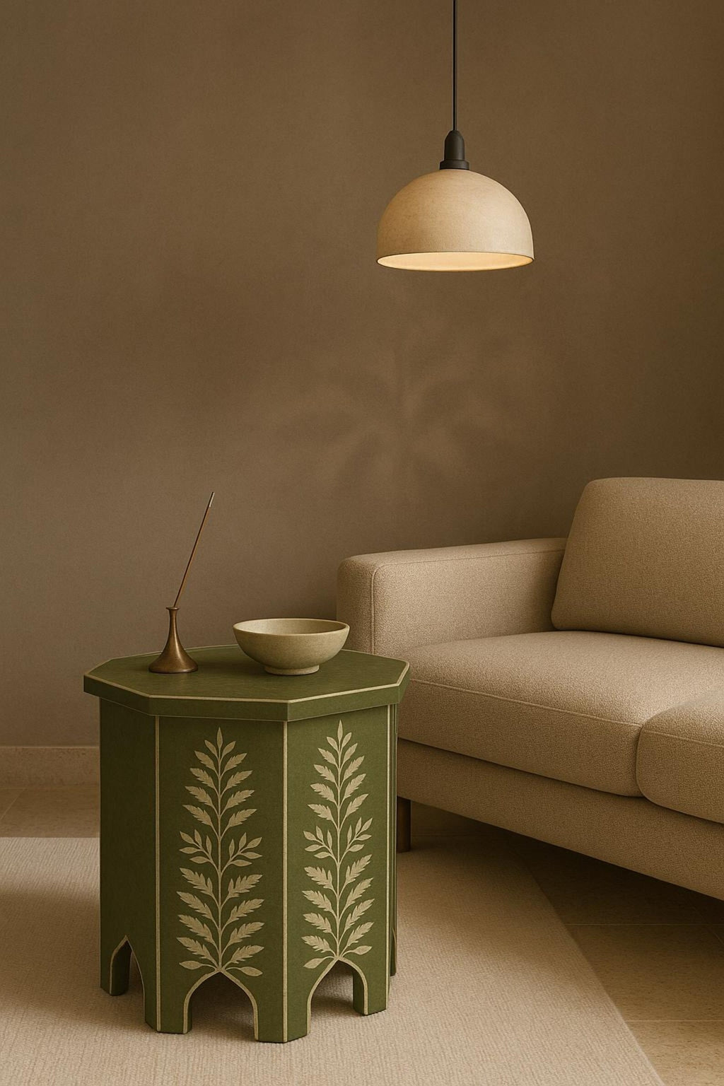 Green Bone Inlay Accent Table | Handmade Geometric Resin End Table | Modern Living Room & Bedroom