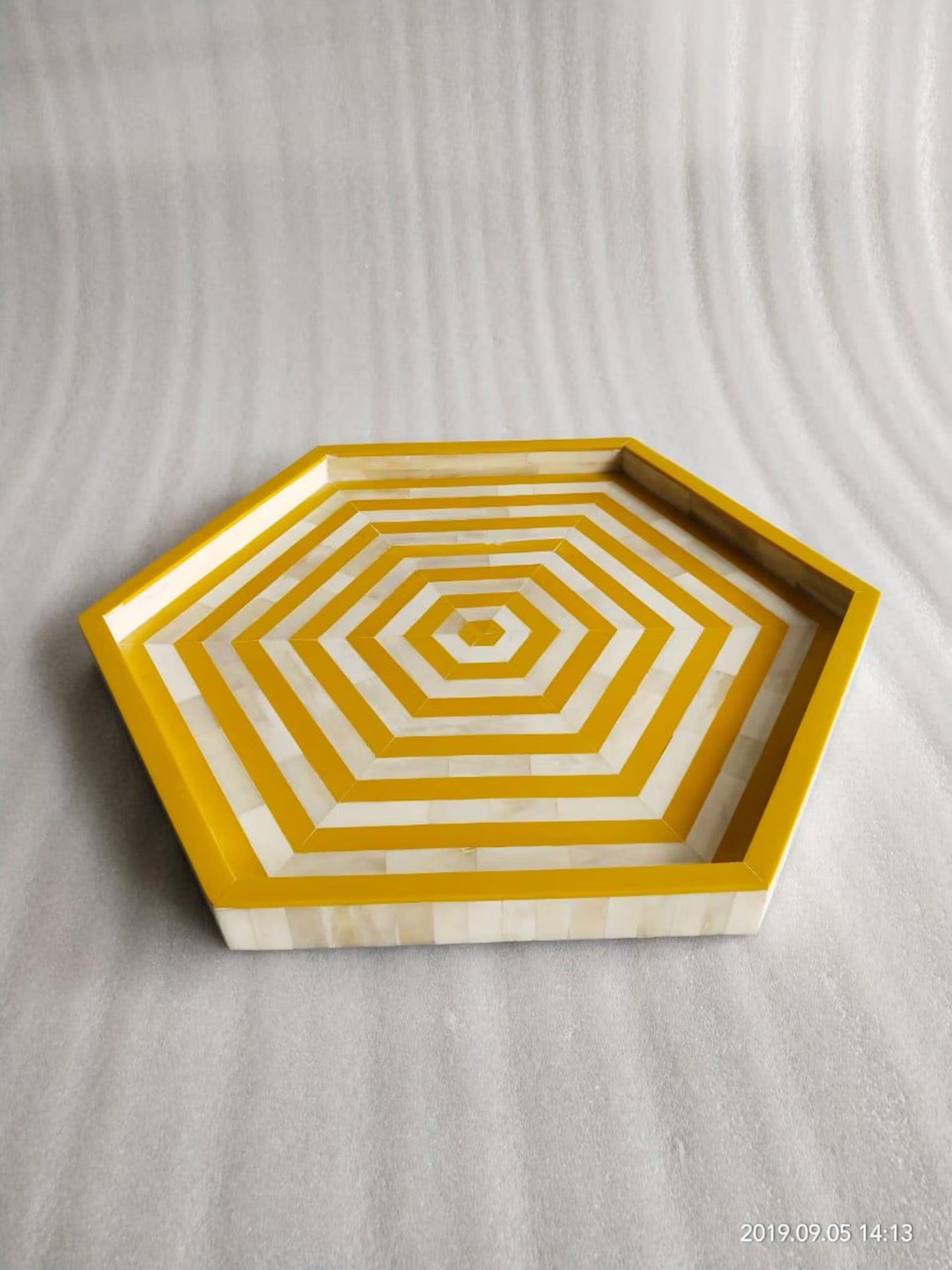 Hexagon Bone Inlay Tray in Black & White | Handmade Resin Design Decorative Serving & Accent Tray