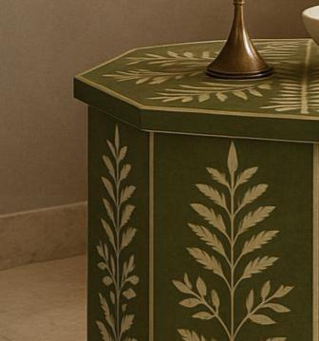 Handmade Mehdiya Bone Inlay End Table | Geometric Resin Accent | Stylish Decorative Side Table for Home Décor