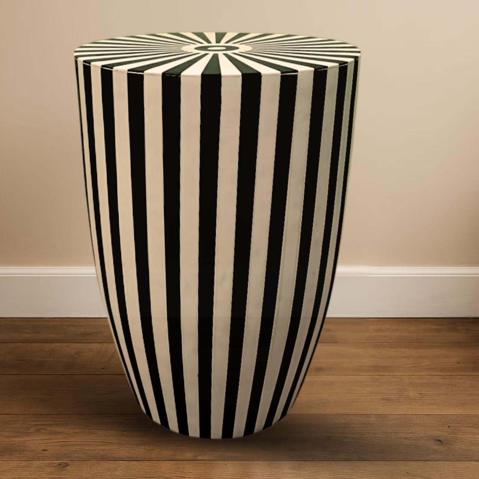 Moroccan Resin End Table | Striped Accent Table | Handmade Decorative Side Table for Living Room & Bedroom